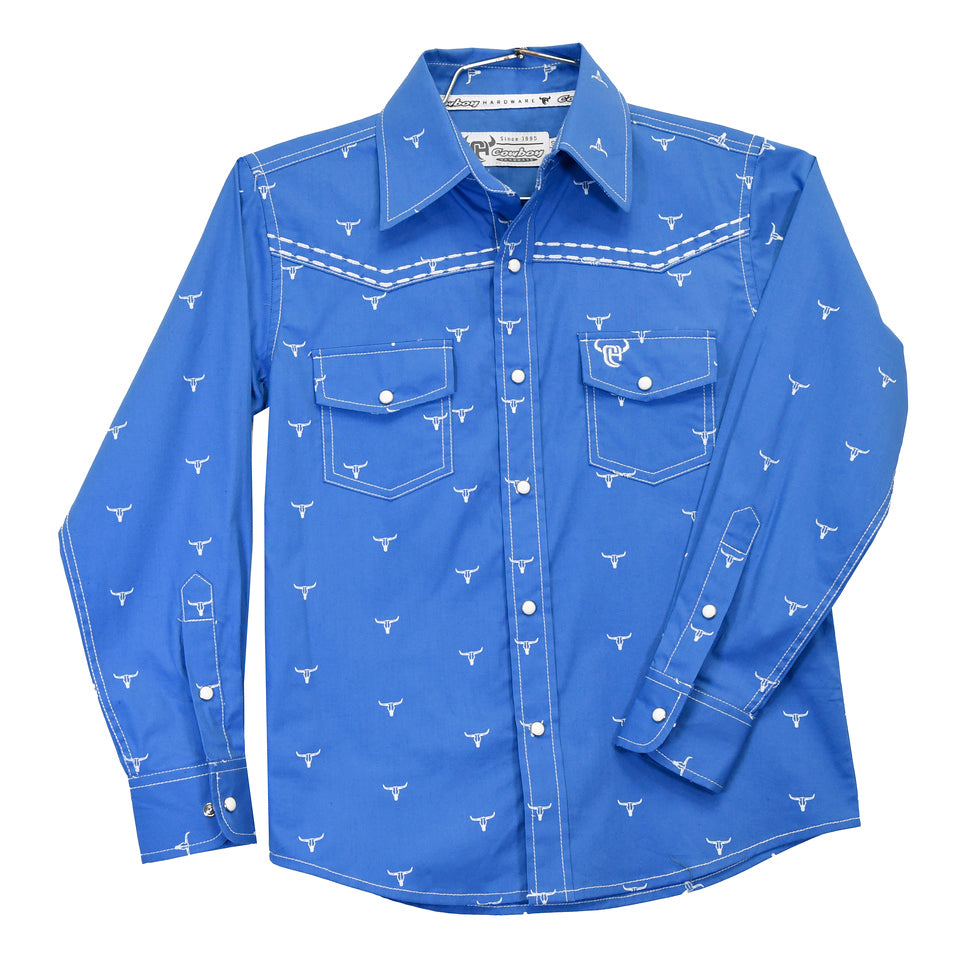 Cowboy Hardware Boy's Blue Scatter Skull Print Long-Sleeve Shirt