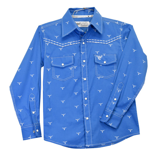 Cowboy Hardware Boy's Blue Scatter Skull Print Long-Sleeve Shirt