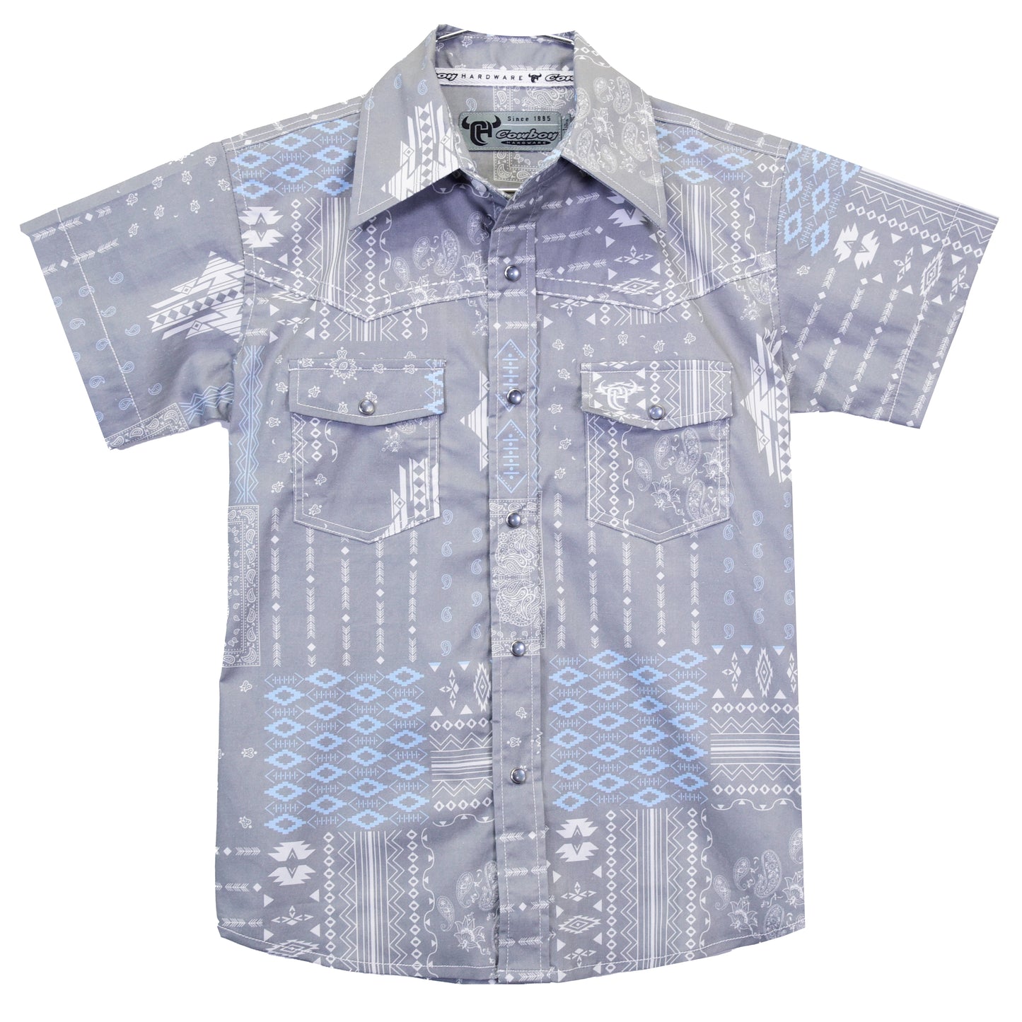 Cowboy Hardware Boy's Gray Aztec Bandana Short Sleeve Shirt