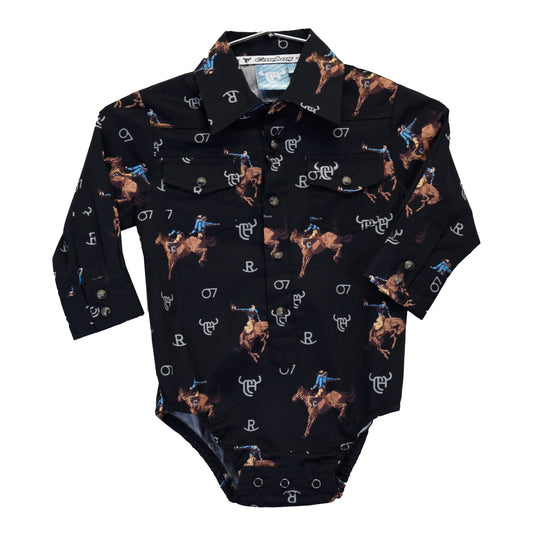 Cowboy Hardware Boy's Black Vintage Bronc Infant Romper