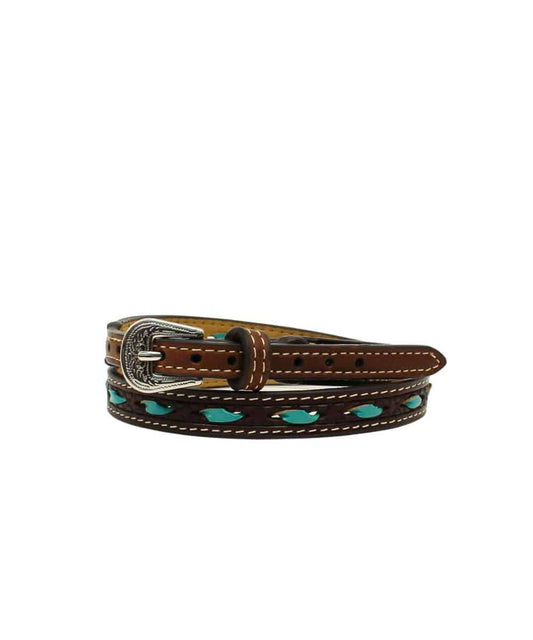 Brown Leather with Turquoise Rawhide Lacing Hatband