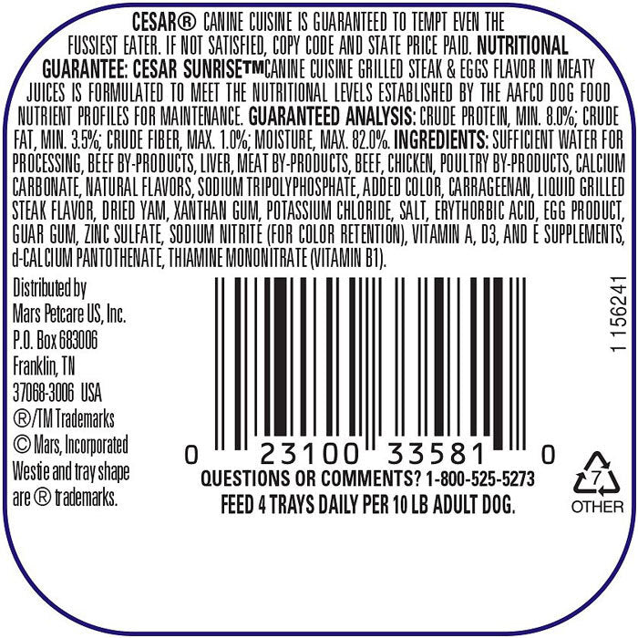 Cesar Sunrise Grilled Steak And Eggs Flavor Breakfast Dog Food Trays