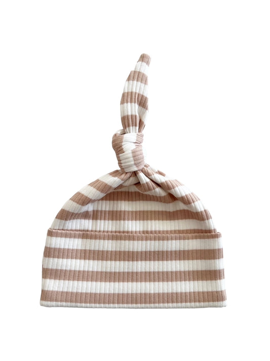 SIIX Collection Organic Ribbed Baby Gown in Tan Stripe