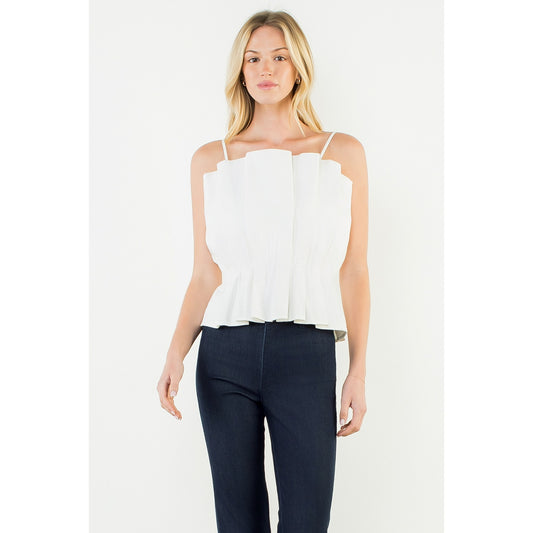 Thin Strap Pleated Top in White