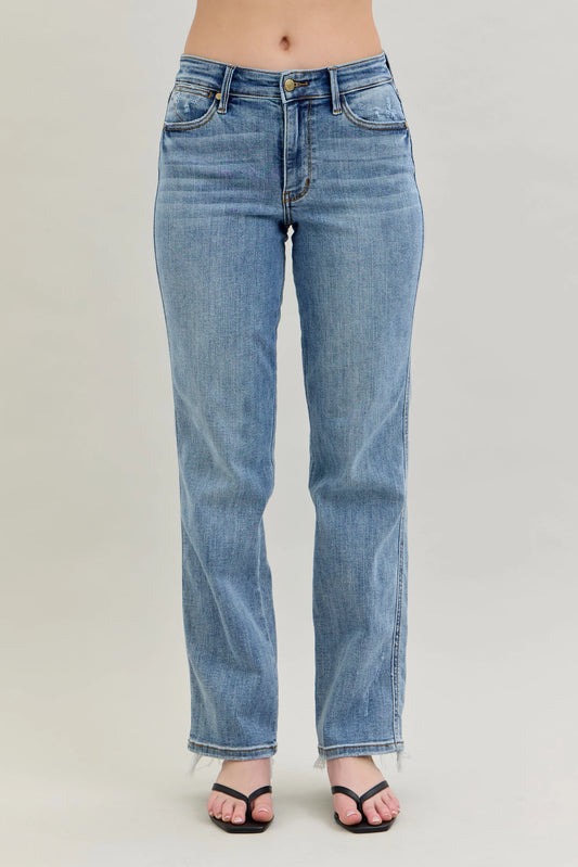 Judy Blue Nia Mid-Rise Yoke Cell Phone Pocket Dad Jeans