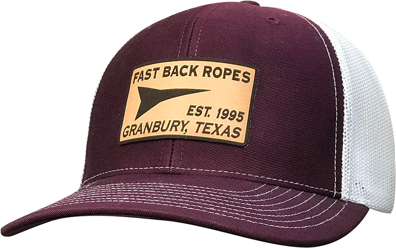 Fast Back Maroon and White Leather Patch Cap