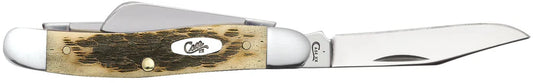 Case Peach Seed Jig Amber Bone Carbon Steel Medium Stockman with Spey Blade