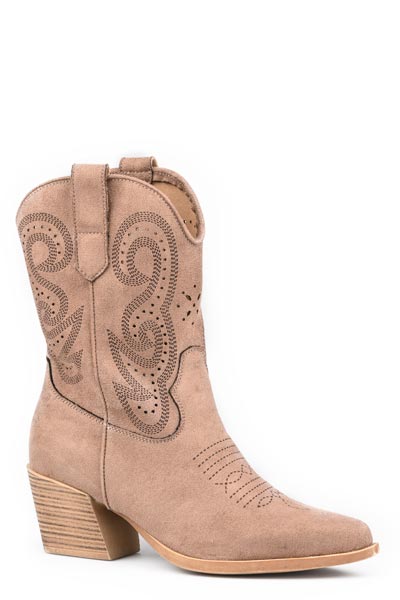 Roper Miranda Taupe Suede Embroidered Bootie