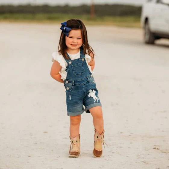 Shea Baby Raring Horse Denim Shorts Overalls