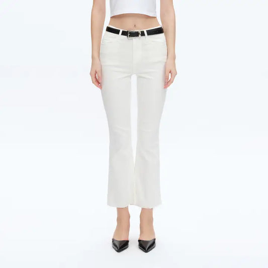Bayeas Emily Mid Rise Raw Hem Bootcut Denim Jeans in White