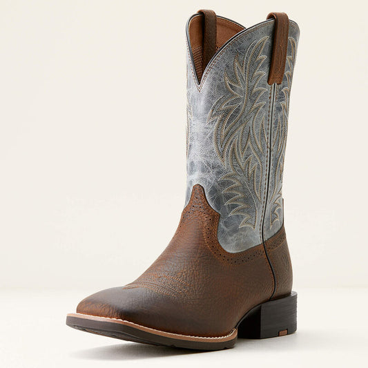 Ariat Sport Wide Square Toe Cowboy Boot in Earth and Glacier Blue