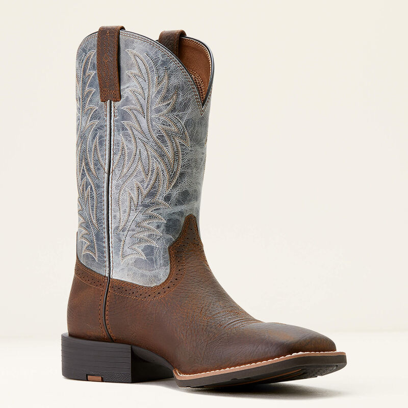 Ariat Sport Wide Square Toe Cowboy Boot in Earth and Glacier Blue