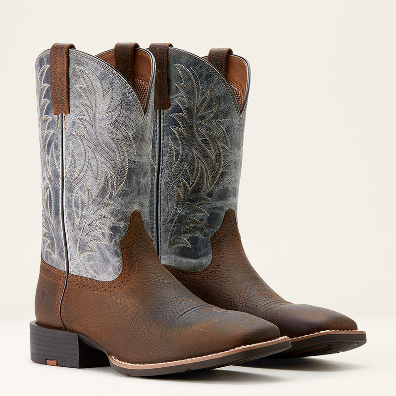 Ariat Sport Wide Square Toe Cowboy Boot in Earth and Glacier Blue