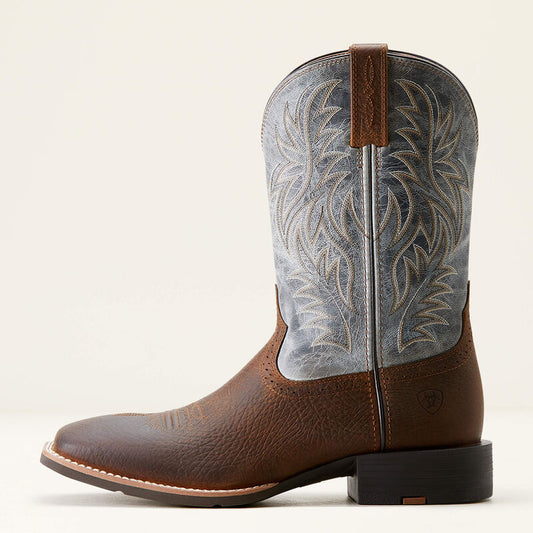 Ariat Sport Wide Square Toe Cowboy Boot in Earth and Glacier Blue