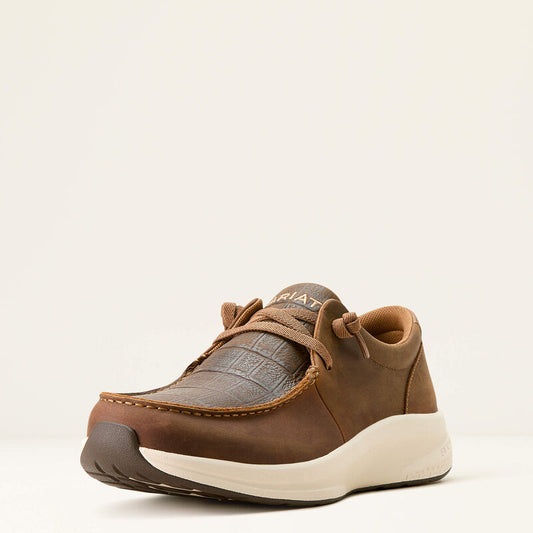 Ariat Buckeye Shoe in Distressed Brown & Dark Tan Crocodile