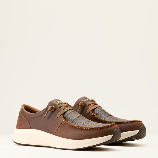 Ariat Buckeye Shoe in Distressed Brown & Dark Tan Crocodile