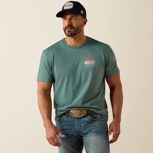 Ariat Hidden Valley Flag Classic Fit T-Shirt in Silver Pine