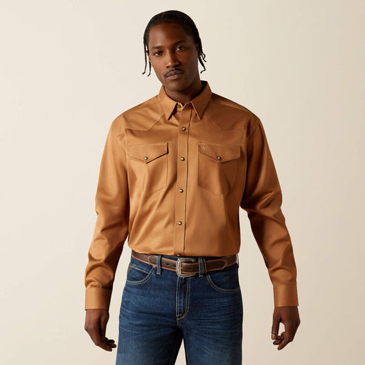 Ariat Solid Twill Classic Fit Shirt in Tan
