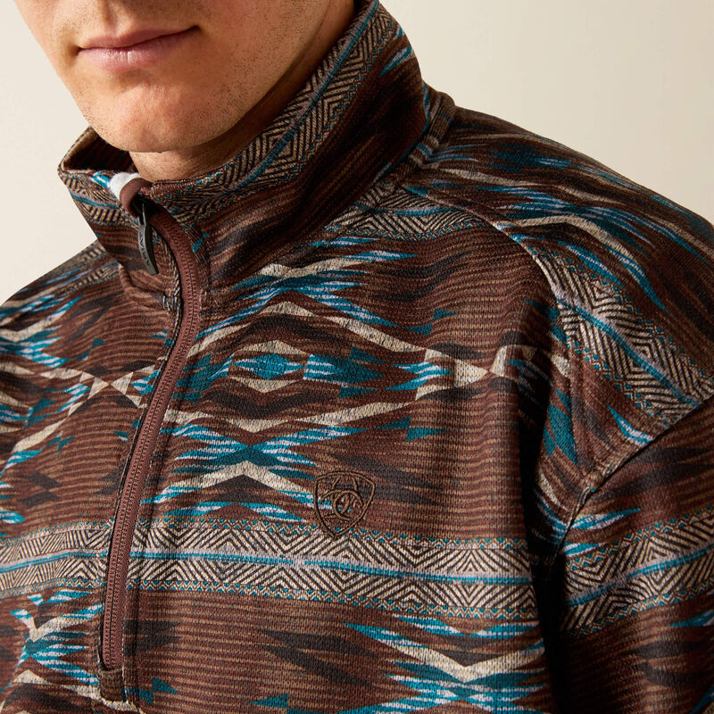 Ariat Caldwell Logo 1/4 Zip Sweater in Deep Mahogany Southwest