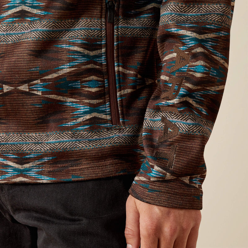 Ariat Caldwell Logo 1/4 Zip Sweater in Deep Mahogany Southwest