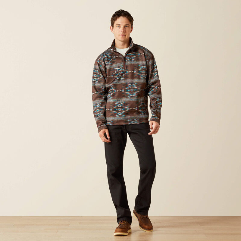 Ariat Caldwell Logo 1/4 Zip Sweater in Deep Mahogany Southwest