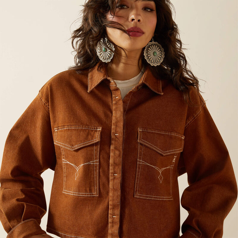 Ariat New Boxy Cropped Denim Jacket in Pecan Brown