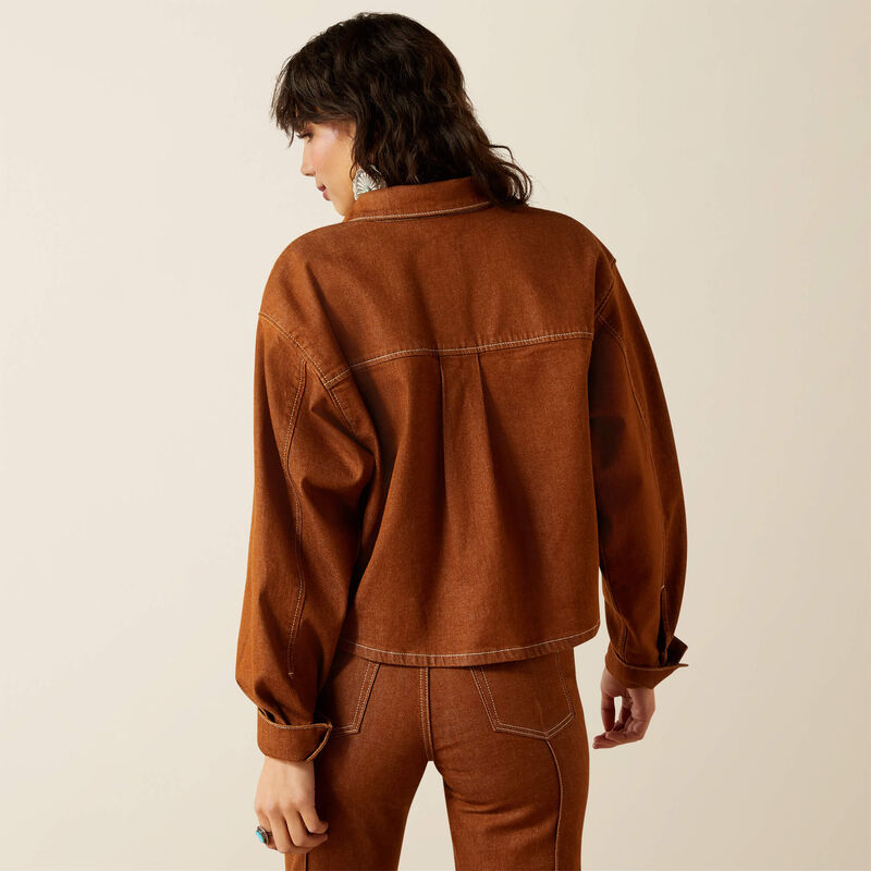 Ariat New Boxy Cropped Denim Jacket in Pecan Brown