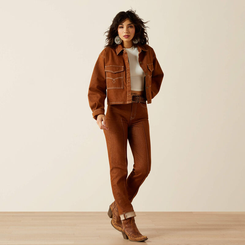Ariat New Boxy Cropped Denim Jacket in Pecan Brown