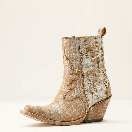 Ariat Jade X Toe Western Boot in Distressed Crema Croc Print
