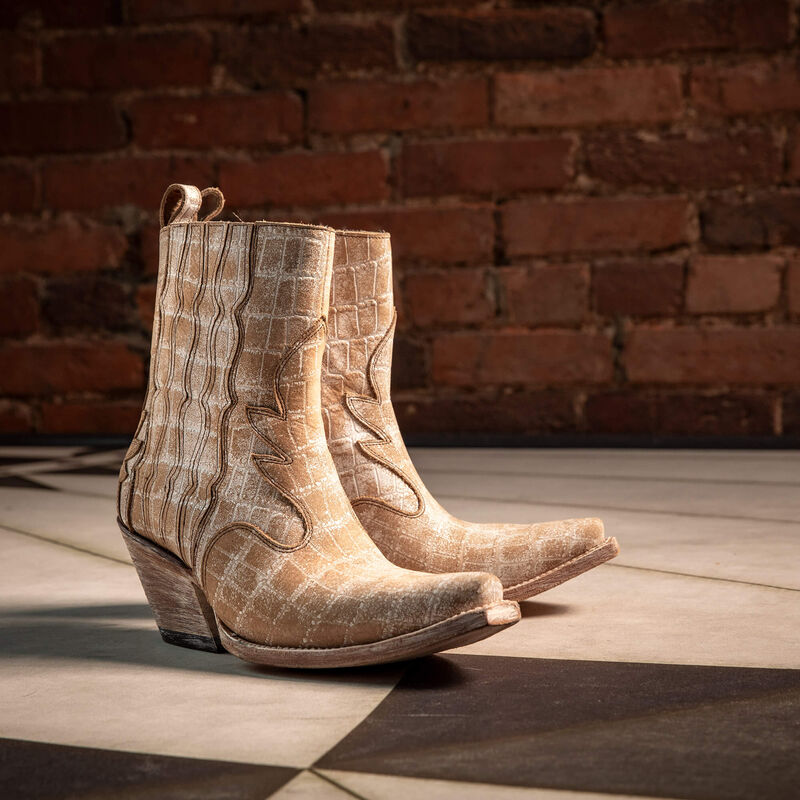 Ariat Jade X Toe Western Boot in Distressed Crema Croc Print