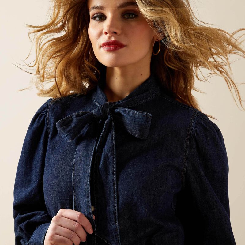 Ariat Puff Sleeve Denim Snap Shirt in Storm Dark