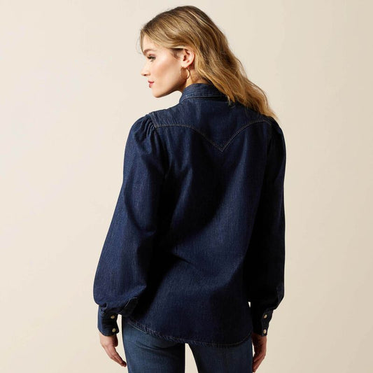 Ariat Puff Sleeve Denim Snap Shirt in Storm Dark