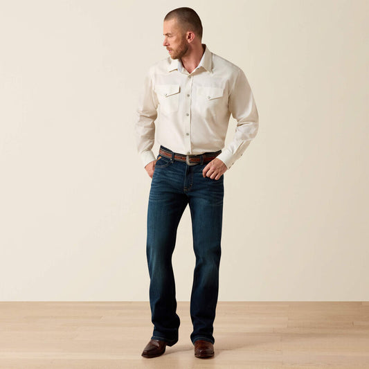 Ariat Wrinkle Free Pinpoint Oxford Classic Fit Snap Shirt in Off White