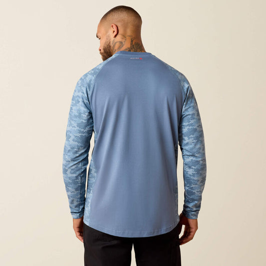 Ariat FR Stretch Camo Baseball T-Shirt in Baleen Blue