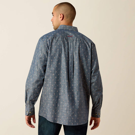 Ariat Teague Classic Fit Shirt in Chambray Blue Medallion Print/Acid Red