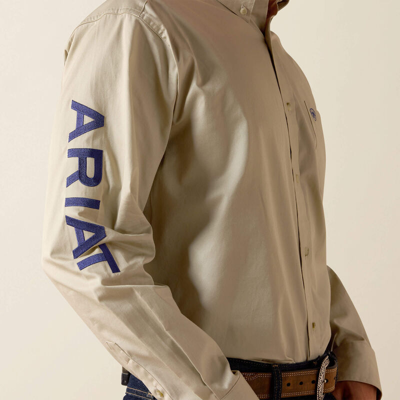 Ariat Team Logo Lightweight Twill Classic Fit Shirt in Khaki/Navy
