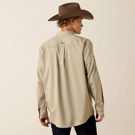 Ariat Team Logo Lightweight Twill Classic Fit Shirt in Khaki/Navy