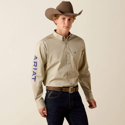 Ariat Team Logo Lightweight Twill Classic Fit Shirt in Khaki/Navy