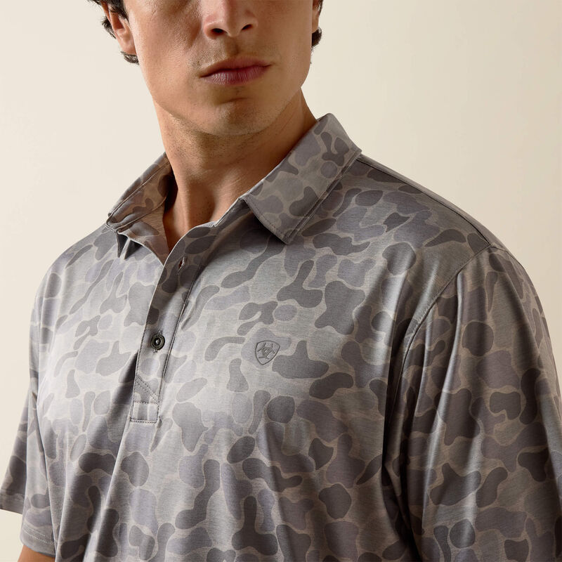 Ariat All Over Print Heathered Fitted Polo in Sky Rocket Camo Print