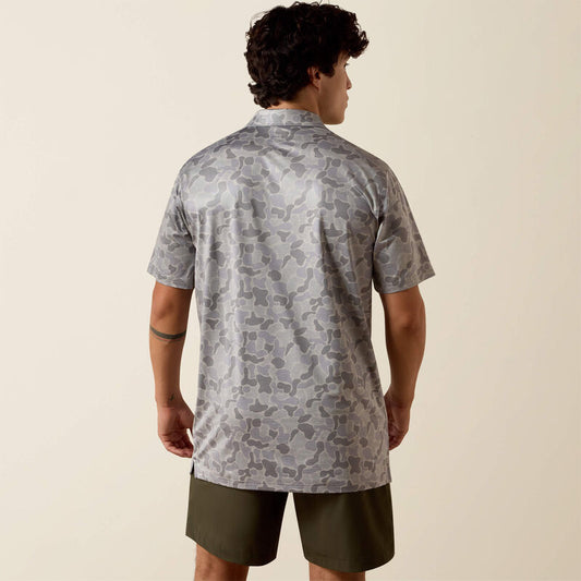 Ariat All Over Print Heathered Fitted Polo in Sky Rocket Camo Print