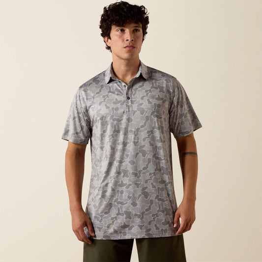 Ariat All Over Print Heathered Fitted Polo in Sky Rocket Camo Print