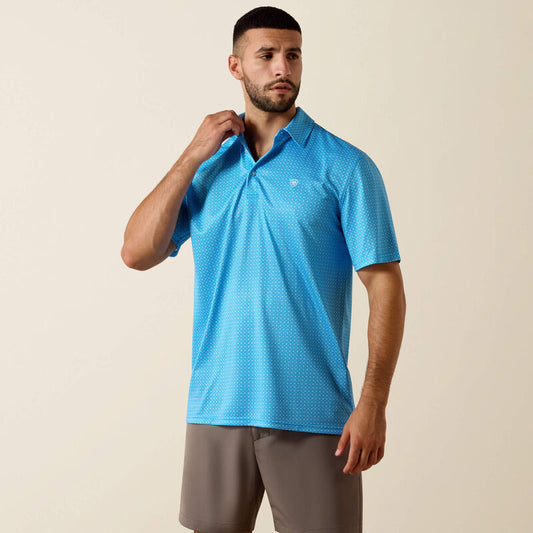 Ariat All Over Print Polo in Ibiza Blue Mini Geo Print
