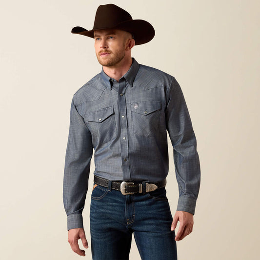 Ariat Wrinkle Free Refined Slub Classic Fit Shirt in Chambray Blue