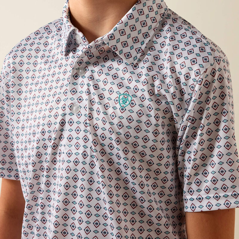 Ariat All Over Print Polo in White Southwest Triangle