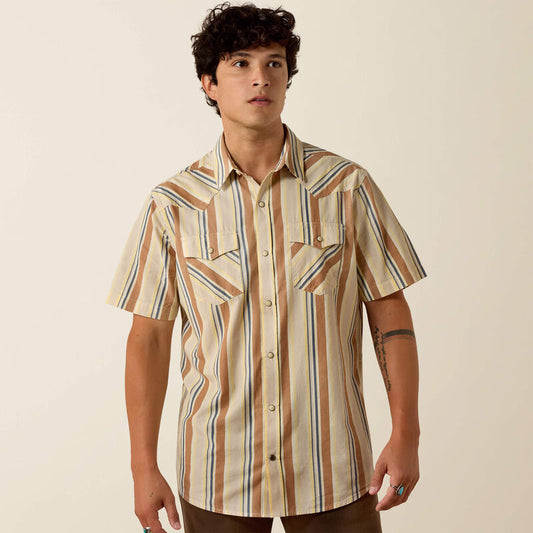 Ariat Retro Hawthorne Fitted Snap Shirt in Sandshell Stripe