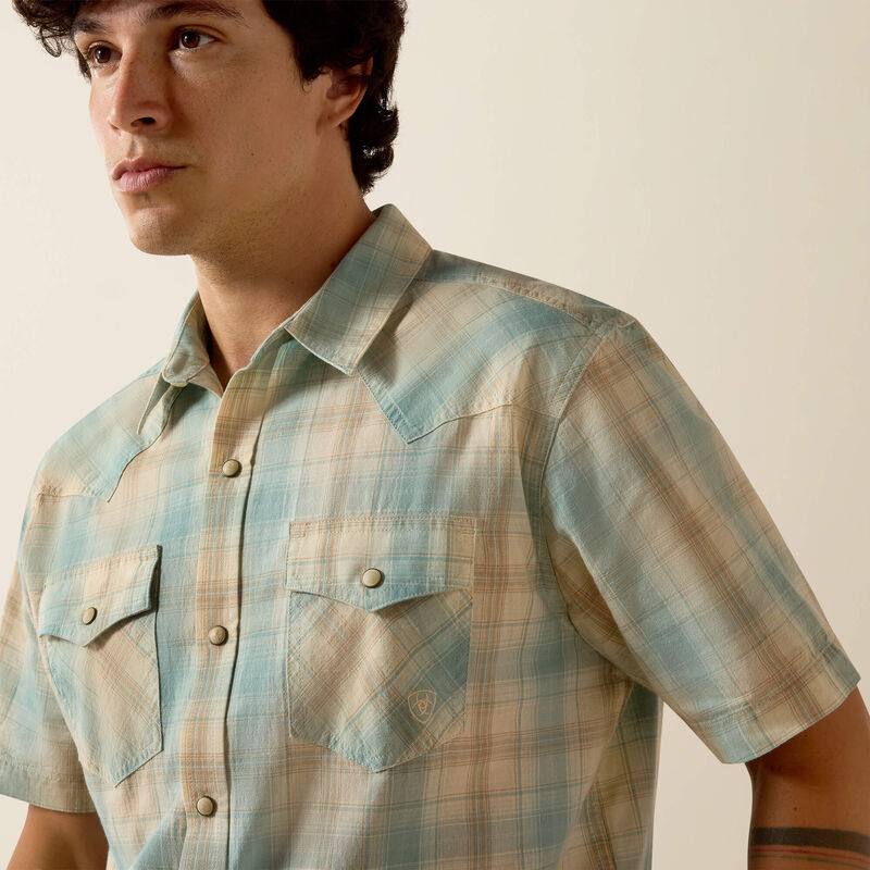 Ariat Retro Hartman Fitted Snap Shirt in Aquifer Plaid