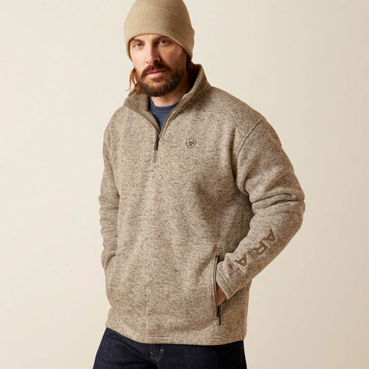 Ariat Caldwell Logo 1/4 Zip Sweater in Beige