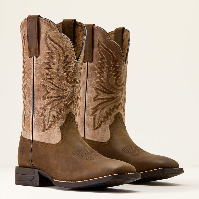 Ariat Brush Creek Wide Square Toe Cowboy Boot in Aged Tan/Smokey Taupe