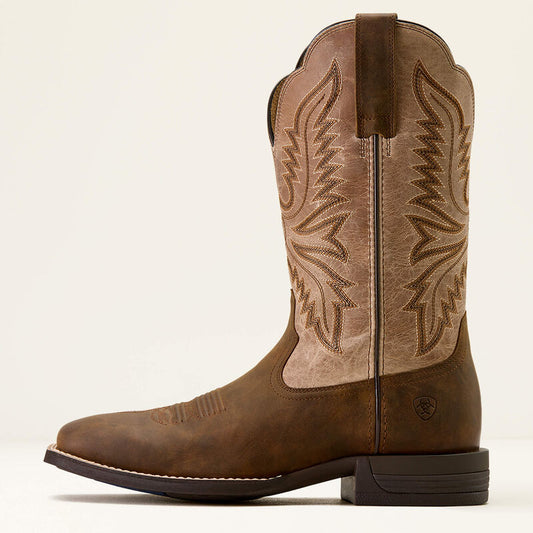 Ariat Brush Creek Wide Square Toe Cowboy Boot in Aged Tan/Smokey Taupe