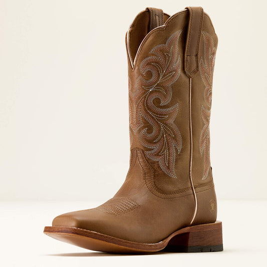 Ariat County Lane Wide Square Toe Western Boot in Natural Tan